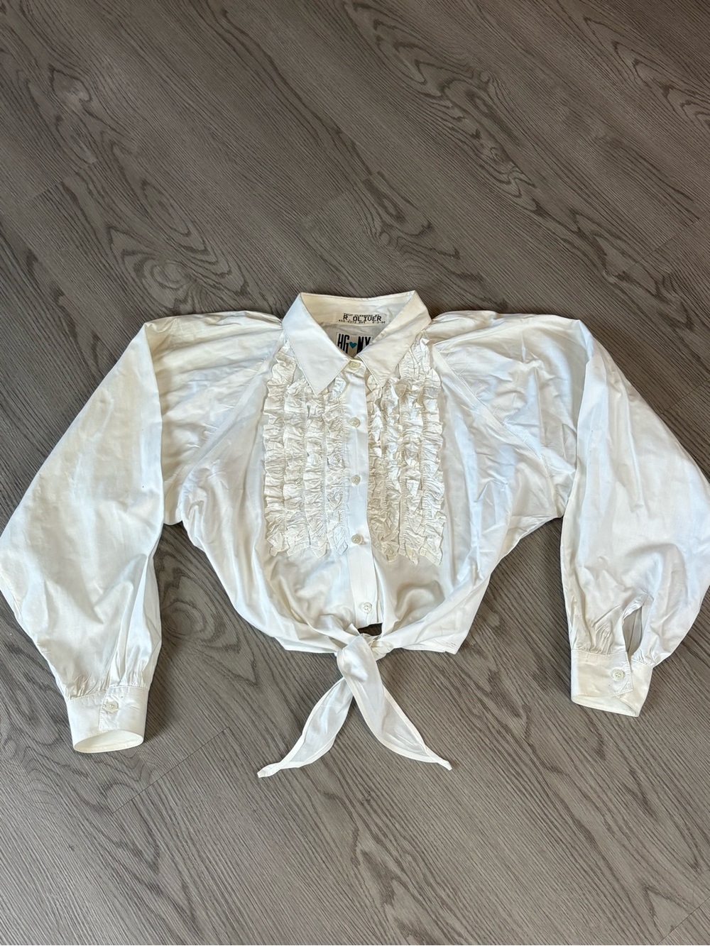 Cropped White Ruffle Tie-Front Button-Down Shirt